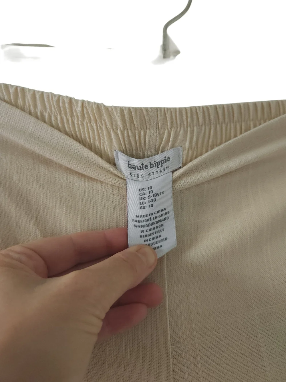 New Haute Hippie Kids Cream Wide-Leg Linen Blend Pants Size 10 Side Buttons
